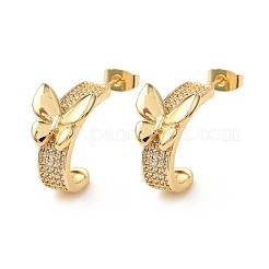Серьги-гвоздики в форме бабочек с микропаве из кубических цирконий из латуни EJEW-B153-10G