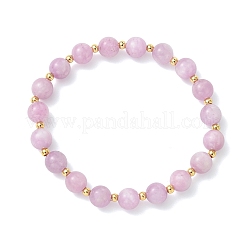 天然クンツァイトと真鍮のビーズを使用した女性用ストレッチブレスレット  ラウンド  ビーズ：7.5~8mm  内径：2.20インチ（5.6cm）&nbsp;BJEW-JB14002