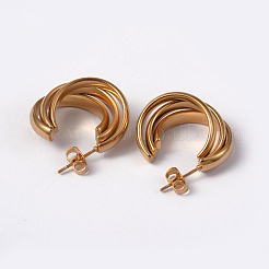304ステンレススチールスタッドピアス  ハーフフープピアス  低刺激性のイヤリング  ゴールドカラー  22x10mm  ピン：0.8mm&nbsp;X-EJEW-L178-03