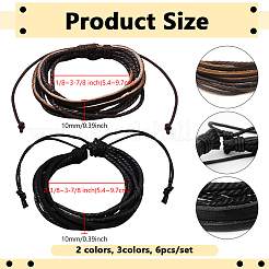 6шт 2 цвета pu кожа многорядные плетеные браслеты для мужчин&nbsp;BJEW-GO0002-15