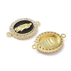 Латунный микропаве прозрачный кубический цирконий эмалированный овал с подвесками-соединителями Девы Марии&nbsp;KK-L243-11G-B