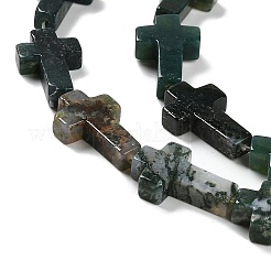 天然石モスアゲートビーズ連売り  クロス  20.5x12.5x4.5mm  穴：1mm  約19個/連  15.55''（39.5センチメートル）&nbsp;G-I337-A05-01