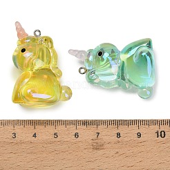 透明アクリルと真鍮のペンダント  ユニコーンチャーム  UVメッキ  プラチナ  ミックスカラー  39.5x29x22.5mm  穴：1.6mm&nbsp;AC-CBA6BCC-10