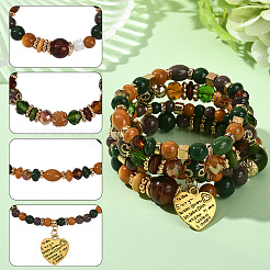 1 комплект браслетов из дерева и бусин в стиле бохо для женщин&nbsp;BJEW-SP0001-12