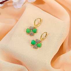 Trèfle à quatre feuilles boucles d'oreilles alliage huggie boucles d'oreilles vert trèfle boucles d'oreilles strass boucles d'oreilles st patrick's day oreille bijoux cadeau pour les femmes&nbsp;JE1083A