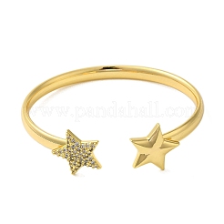 Браслеты-манжеты из циркония с покрытием из латуни и микропаве&nbsp;BJEW-P336-02B-G