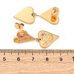 Серьги-гвоздики в форме сердца из нержавеющей стали 304 с кубическим цирконием&nbsp;EJEW-Q044-03G