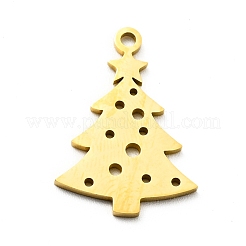 201ステンレスペンダント  クリスマステーマ  ツリー  ゴールドカラー  20x14x1mm  穴：1.5mm&nbsp;STAS-E157-05G