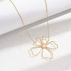 Элегантные ожерелья с подвесками в виде цветка из нержавеющей стали и искусственного жемчуга для женщин TN2016-1