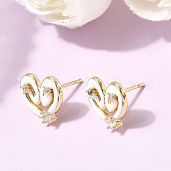 Серьга-гвоздик в форме сердца из латуни с микропаве из кубического циркония&nbsp;EJEW-H180-15G