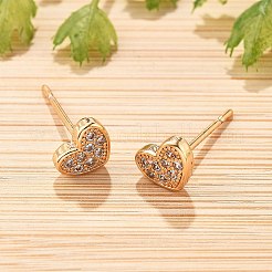女性用真鍮マイクロパヴェクリアキュービックジルコニアスタッドピアス  カドミウムフリー＆鉛フリー  長持ちメッキ  ラックめっき  ゴールドカラー  ハート  5.5x6.5mm&nbsp;EJEW-G428-25G-04