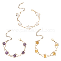 3 bracciale con perline rotonde in pietre preziose naturali per donna&nbsp;BJEW-JB12149