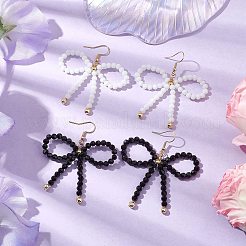 女性用蝶結びガラスビーズダングルイヤリング  ミックスカラー  59~64x54~58mm  2のペア/セット&nbsp;EJEW-JE06077