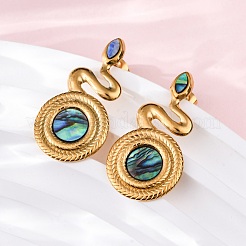 Pendientes de concha de paua natural de acero inoxidable 304&nbsp;EJEW-Z103-03G-01