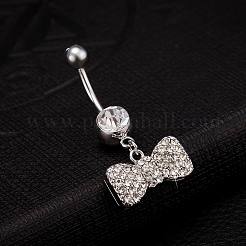 Piercing Schmuck echte platinierte Messing Strass Bowknot Nabel Ring Bauchringe&nbsp;AJEW-EE0001-79A
