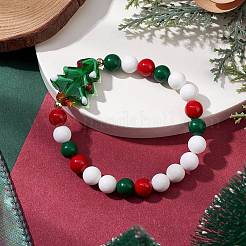 2 bracelet extensible en perles de jade mashan naturelles et de lawmwork sur le thème de Noël pour femmes et hommes&nbsp;BJEW-JB11148
