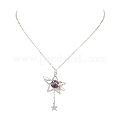 Collares con colgante de estrella de aleación de amatista natural para mujer&nbsp;NJEW-TA00273-03