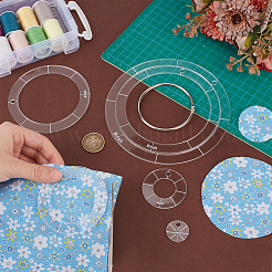 7個 7スタイル アクリル キルティング テンプレート  カッティングガイド  縫製用具  透明  フラットラウンド  25~180x1.8mm  穴：5mm&nbsp;DIY-CY0003-34