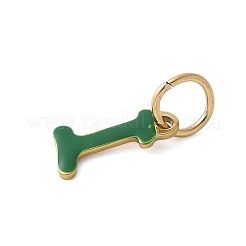 304ステンレススチールエナメルチャーム  丸カン付き  イオンプレーティング（ip）  ゴールドカラー  文字I  11.5x5.5x1mm  丸カン：6x0.8ミリ  4.5mm内径&nbsp;STAS-G353-01G-I