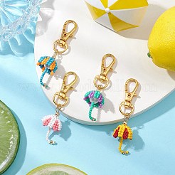 傘ガラスシードビーズペンダント装飾  合金製回転式ロブスター クロウ クラスプ バッグ飾り用チャーム  ミックスカラー  62mm&nbsp;HJEW-MZ00162
