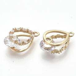 ゴールデントーンブラスペンダント  ガラスとラインストーン付き  多面カット  中空の涙  透明  19x11x7mm  穴：1.2mm&nbsp;GLAA-R212-08C
