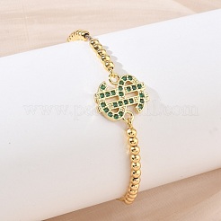 Verstellbare Messingarmbänder mit Mikropavé-Fassung aus Zirkonia in Dollarzeichenform für Damen&nbsp;KK-H279-14G-01