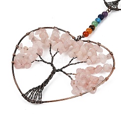 7 chakra cuore albero della vita ornamento da appendere in ottone e perline di pietre preziose naturali e sintetiche&nbsp;G-H359-01R-02