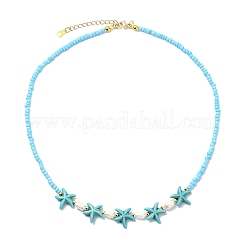 2 collier de perles synthétiques turquoise et naturelles&nbsp;NJEW-JN06130-04