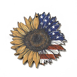 Большие подвески из осины с принтом на тему американского флага WOOD-G014-15