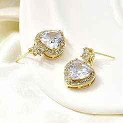 Серьги-гвоздики в форме сердца из латуни с прозрачным кубическим цирконием&nbsp;EJEW-L261-021G