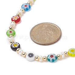 Женское колье из бисера и цветов из натурального жемчуга и миллефиори NJEW-JN04299