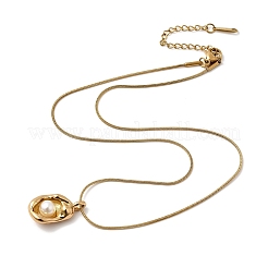 Ожерелья с подвесками в форме овала из нержавеющей стали 304 с акриловым жемчугом NJEW-G184-05G