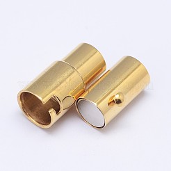 コラム 304 ステンレススチール ロックチューブ マグネット留め具  イオンプレーティング（ip）  ゴールドカラー  18x6.5mm  穴：4mm&nbsp;X-STAS-D117-B-G
