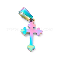 イオンプレーティング（IP）304ステンレスペンダント  レーザー切断  クロス  虹色  19x11.5x1.5mm  穴：3.5x7mm&nbsp;STAS-L216-30M