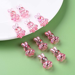 透明なアクリルビーズ  エナメル  ABカラーメッキ  兎  ショッキングピンク  25x14.5x11mm  穴：2.5mm&nbsp;MACR-S373-81-Q04