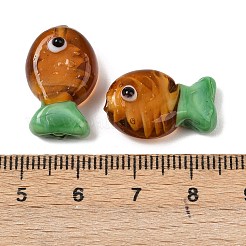 手作りランプワークビーズ  魚  ゴールド  19~19.5x12x8.5mm  穴：1.2~1.8mm&nbsp;LAMP-TAC0007-01E