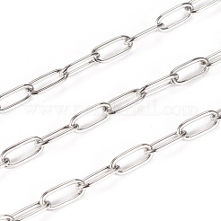変色しにくい304ステンレススチールのペーパークリップチェーン  ハンダ付け  スプールで  ステンレス鋼色  9.7x4x1mm  約32.8フィート（10m）/ロール&nbsp;CHS-F010-01D-P