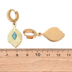 Серьги-кольца с перьями из нержавеющей стали 304&nbsp;EJEW-F393-16G