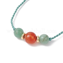 Браслеты из плетеных бусин из натурального зеленого авантюрина и полосатого агата круглой формы для женщин BJEW-JB11978