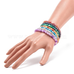 Set di braccialetti elasticizzati con perline rotonde in agata stagionata naturale (tinta) di 7 pz 7 colori&nbsp;BJEW-JB08363