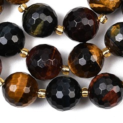 Трехцветные нити бусин из натурального тигрового глаза&nbsp;G-C249-A29-16mm