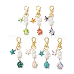 7 шт. подвеска в виде морской звезды и морской черепахи из синтетической бирюзы и натурального белого перламутра с ракушками HJEW-JM03168