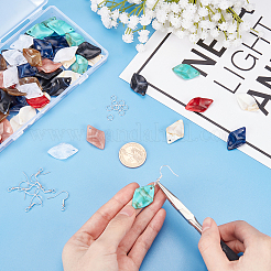 DIYイヤリング作成キット  80個入り8色アクリル菱形ペンダント  天然石風  80個の鉄のピアスフック  100個のアイアンオープン丸カン  ミックスカラー  ペンダント：29x18.5x4.5mm  穴：1.8mm  10個/カラー&nbsp;DIY-FH0003-22