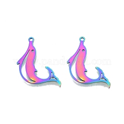 イオンプレーティング（IP）201ステンレスペンダント  イルカ  虹色  26.5x16.5x1.5mm  穴：1.6mm&nbsp;STAS-N098-103M