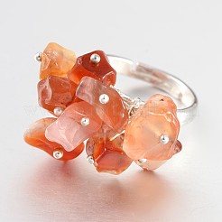 Регулируемые посеребренные латунные кольца из смешанного камня RJEW-JR00168