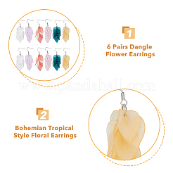 6 пара двухцветных акриловых сережек-листиков EJEW-FI0001-73