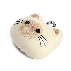 プリントオペークレジンペンダント  猫のチャーム  プラチナ鉄ループ付き  古いレース  18.5x18.5x10.5mm  穴：2mm&nbsp;RE-CBA08CD-02B