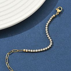 Armbänder aus Edelstahl 304 mit Büroklammerkette und Strass-Becherketten für Damen&nbsp;BJEW-D456-06G-01