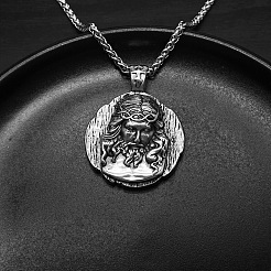 Colliers pendentifs en acier inoxydable 304 avec pendentif rond en forme de médaille de Jésus en relief pour hommes&nbsp;WG661A2-01