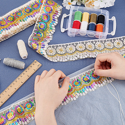 Кружевная лента с радужными пайетками из полиэстера DIY-WH0632-66A